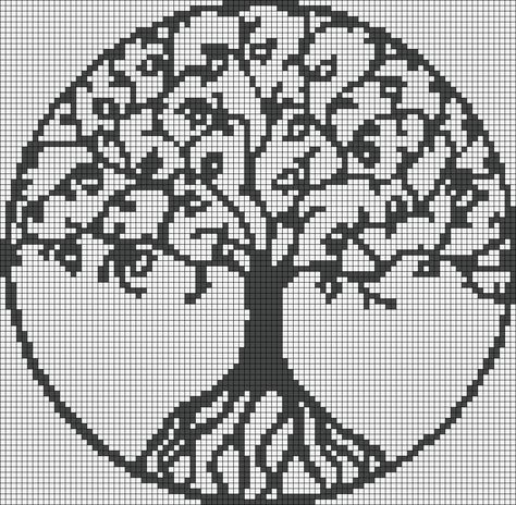 Filet Crochet Tree, Tree Of Life Cross Stitch Pattern, Tree Alpha Pattern, Crochet Tree Of Life, Life Chart, Filet Crochet Patterns, Tree Cross Stitch, Crochet Tree, Filet Crochet Charts