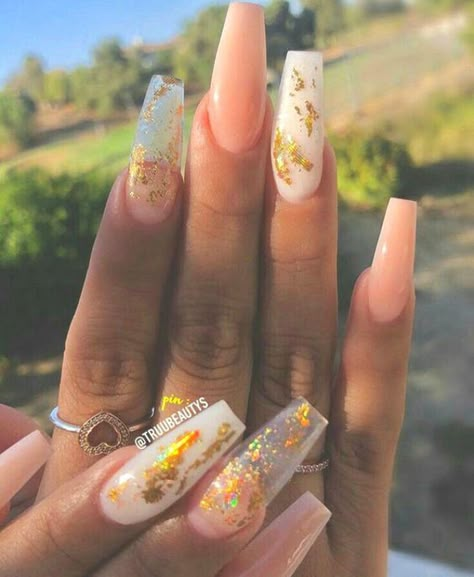 30 Thanksgiving Nail Art Ideas to Set Major Mani Goals - Hike n Dip Gold Flake Nails, Coffin Nail Designs, Thanksgiving Nail Art, Gold Flake, Thanksgiving Nails, Acrylic Nails Coffin, Birthday Nails, Coffin Nails Designs, Accent Nails