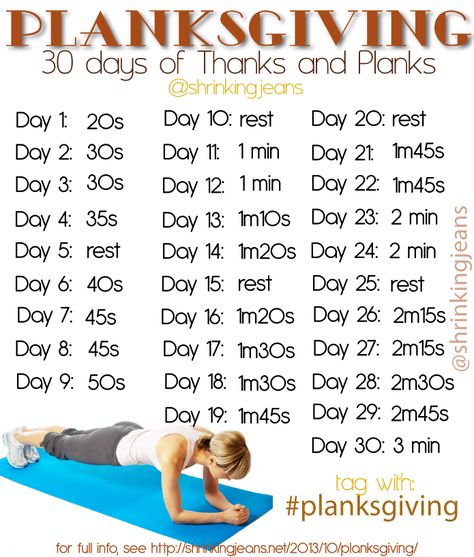 Planksgiving: 30 days of planking and thanking! 30 Day Challenges, Month Workout, Estilo Fitness, Resep Diet, Workout Calendar, Power Trip, Fitness Challenges, Plank Challenge, Fitness Challenge