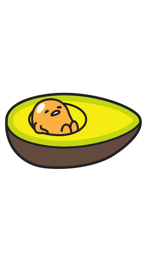 The cartoon character Gudetama lies lazily in a green avocado, as if in a large bed or bath. He must be very tired of lying so nicely all day. The cute sticker with Gudetama in Avocado!. Gudetama Icon, Cute Gudetama, Avocado Sticker, Iphone Wallpaper Cute, Lazy Egg, Green Avocado, Large Bed, Cute Egg, Cute Avocado