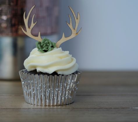 Antler and succulent red velvet cupcakes Bridal Shower Cupcakes, Madison Wedding, Floral Cupcakes, Velvet Cupcakes, Red Velvet Cupcakes, Baby Shower Cupcakes, Tiered Wedding Cake, Boho Baby Shower, Welcome To The Party