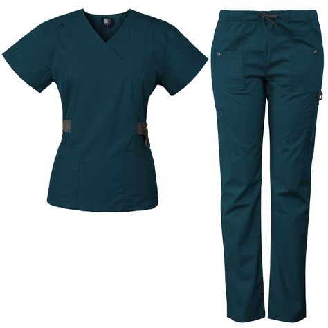 Nurse Outfit Scrubs, Stylish Scrubs, Navy Blue Scrubs, Green Scrubs, Trims Fashion, Scrubs Outfit, Work Fits, Tapered Joggers, Blue Scrubs