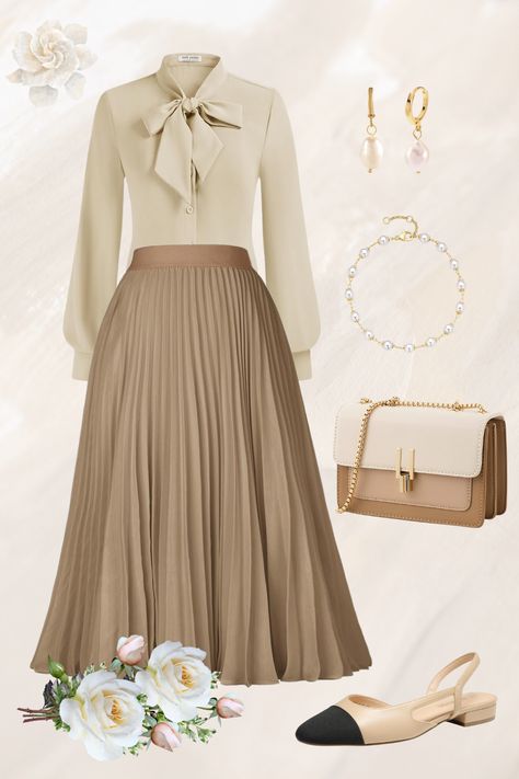 Quiet luxary classy and elegant neutral outfit inspiration. Being effortlessly chic, this look combines soft tones and clean lines for a timeless look. Understated Luxury Aesthetic, Two Tone Dresses, Neutral Tones Outfit, Neutral Tone Outfits, Pastel Dresses, June Dress, Cozy Weekend, Pentecostal Fashion, Spring Lookbook