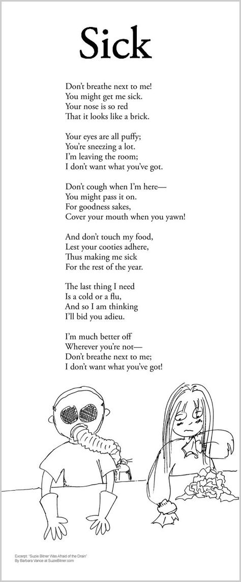 Funny children's Poem about health and getting sick. Great for school and classroom activities. common core  1st grade,  2nd grade,  3rd grade reading: Choral Reading Piece, Poem About Health, Oral Reading Poems, Uil Oral Reading Poems, Website Storytelling, Short Funny Poems, Funny Poems For Kids, Poetry Writing Activities, Silly Poems