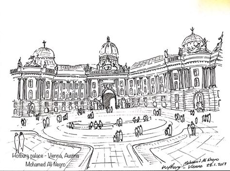 #ink #architecture #vienna #hofburgpalace Vienna Sketch, Vienna Drawing, Ink Architecture, Hofburg Palace, Skyline Drawing, Vienna Travel, Mohamed Ali, Travel Journal Scrapbook, Abstract Coloring Pages