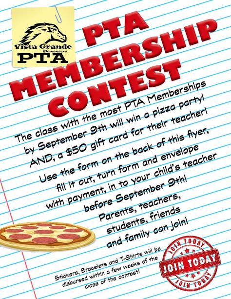 Vista Grande on Twitter: "Membership Drive Closes September 9th! Extra forms are in the office!  Join the PTA! #PTA4Kids #VistaGrandeRocks… " School Pta Fundraising Ideas, Back To School Pta Ideas, Pta Ideas Events, Membership Drive Ideas, Pta Membership Ideas, Pto Membership Drive, Pto Fundraising Ideas, Pta Fundraising Ideas, Pta Membership Drive