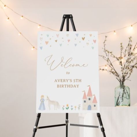 $44.2 | Princess Birthday Party Welcome Sign - birthday party, girl birthday, magical day, princess party, pink yellow gold periwinkle, hearts stars flowers, floral greenery, cute whimsical girly, welcome sign, script calligraphy Birthday Party Entrance Sign, Princess Party Signs, Birthday Party Girl, Princess Theme Birthday, 2 Princess, Party Entrance, Party Welcome Sign, Floral Greenery, Princess Theme