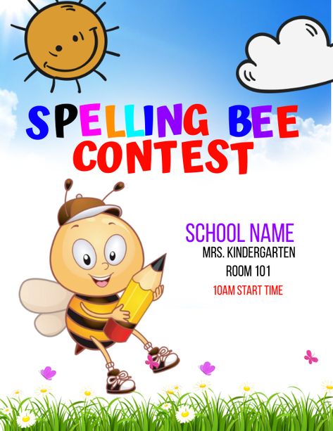 Spelling Bee Template Spell Bee Competition, Bee Template, Spelling Bee, Promotional Flyers, Event Flyers, Free Poster, Online Ads, Social Media Graphics, Image Design