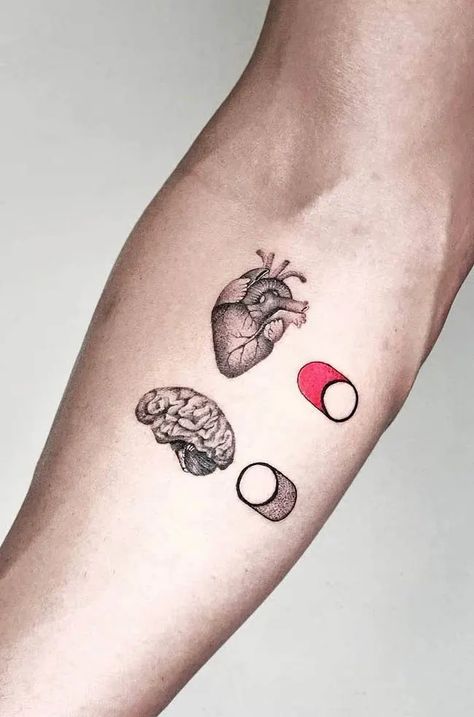 Herren Hand Tattoos, Button Tattoo, Brain Tattoo, Our Mindful Life, Health Tattoo, Semicolon Tattoo, Tattoo Artwork, Tattoo Cover, Beauty Tattoos