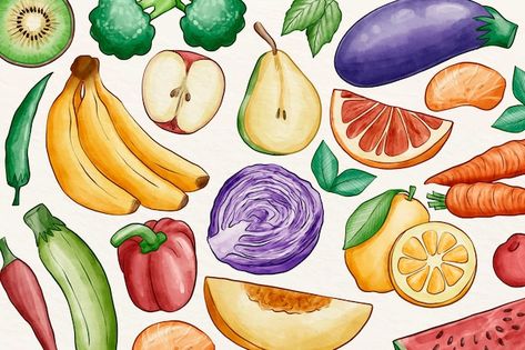 Fondo de frutas y verduras | Free Vector #Freepik #freevector #fondos-nutricion #nutricion #fondo-saludable #alimentos-saludables Fruit Vector, Food Backgrounds, Fruit Illustration, Background Aesthetic, Aesthetic Template, Free Graphics, Fruits And Veggies, Art Sketchbook, Aesthetic Food