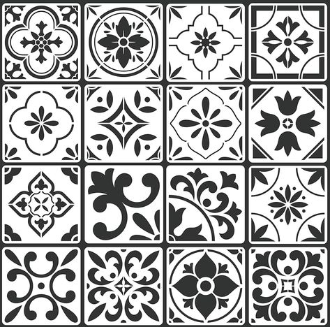 Amazon.com: 16-Pack Spanish Tile Stencil Set (8X8 Inch) Authentic Patterns for Floor and Wall, Reusable Tile Stencils for Painting on Floors, Furniture, and Canvas, DIY Spanish Talavera Home Décor : Tools & Home Improvement Talavera Tiles Pattern, Spanish Tile Tattoo, Mexican Tile Art, Hsc Art, Spanish Tile Pattern, Spanish Style Tile, Talavera Art, Talavera Pattern, Spanish Pattern