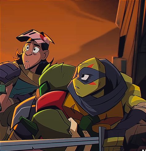 Casey Jones Jr Rise, Future Leo And Casey, Rottmnt Apocalypse, Rottmnt Future, Rottmnt Movie, Future Leo, Rottmnt Screenshots, Tmnt Rise, Tmnt Movie