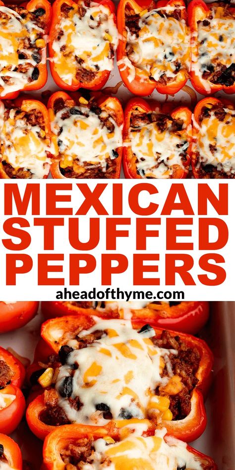 Mexican Stuffed Peppers Beach Dinners, Mexican Recipies, Corn And Beans, Fiesta Night, Stuffed Peppers Beef, Mexican Stuffed Peppers, Taco Stuffed Peppers, Mexican Flavors, Stuffed Peppers Turkey