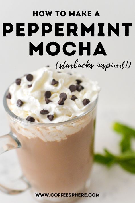 Mint Mocha Coffee, Peppermint Mocha Starbucks, Cafe Mocha Recipe, Mocha At Home, Easy Coffee Drinks Recipes, Peppermint Mocha Coffee, Mocha Coffee Recipe, Peppermint Mocha Frappuccino, Starbucks Frappuccino Recipe