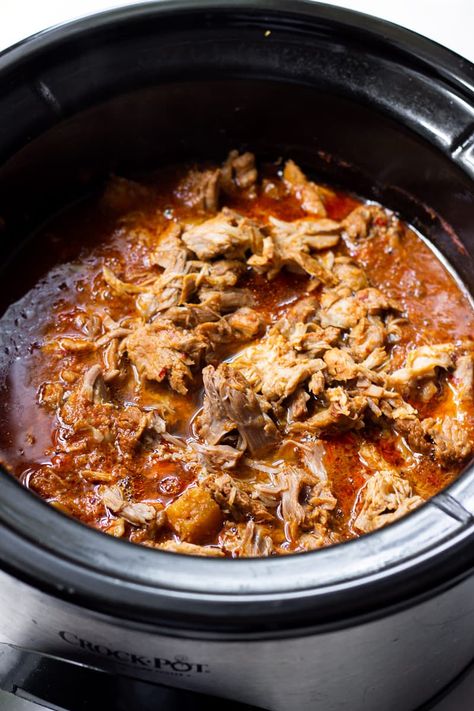 These delicious slow cooker tacos al pastor are tender, flavorful, and perfect for a cozy weekend dinner. Made with a flavor-packed al pastor marinade and pork, and topped with pineapples and more. So easy and a great make-ahead option #cookingformysoul Crock Pot Pulled Pork Recipe, Crockpot Pulled Pork, Slow Cooker Tacos, Slow Cooker Pulled Pork, Pulled Pork Recipes, Slow Cooker Pork, Easy Slow Cooker, Pork Loin, Pulled Pork