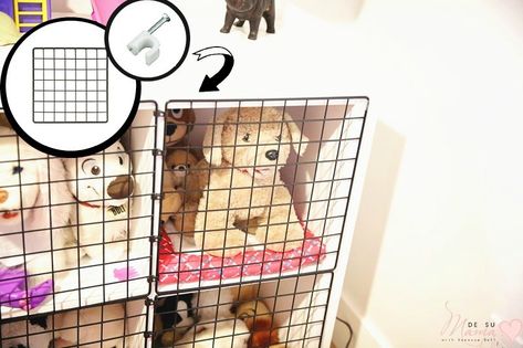 Kids Vet Clinic, Diy Stuffed Animal Storage, Playroom Decor Diy, Stuffed Animal Storage Diy, Diy Stuffed Animal, Kennel Diy, Play Storage, Dog Storage, Diy Dog Kennel