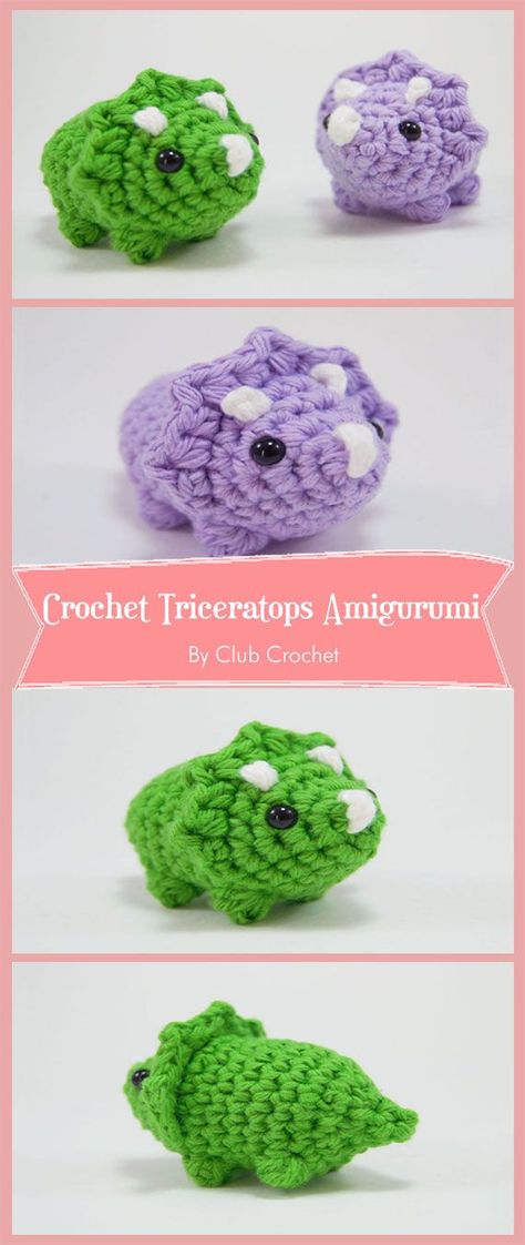 Otter Amigurumi, Easy Crochet Patterns Free Beginners, Crochet Dinosaur Pattern Free, Crochet Triceratops, Club Crochet, Crochet Dinosaur Patterns, Crochet Dragon Pattern, Animal Amigurumi, Easy Crochet Animals