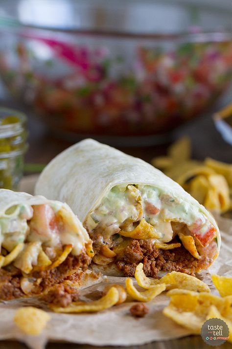 Good Burrito Recipe, Easy Burrito Recipe, Best Burrito, Taste And Tell, Frito Pie, Sweet Pork, Avocado Cream, Burritos Recipe, Dinners To Make