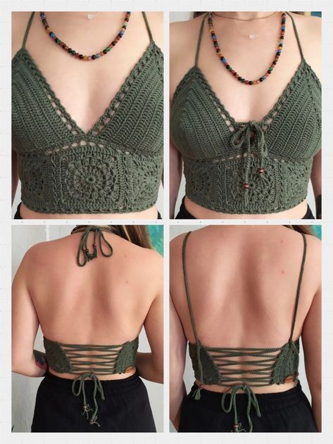 Chic top-bustier ,coton, style boho,carré grand-mère, crochet fait main,pour femme,fille Tee Shirt Crochet, How To Crochet Tops, Top Au Crochet, Tops En Crochet, Crochet Top Back, Outfit Ideas Crochet, Crochet Tops Free Patterns Boho, Crochet Tops Ideas, Haut Crochet