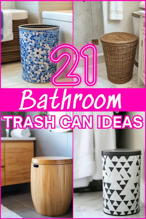 Transform your bathroom with these stylish trash can ideas! With options ranging from sleek motion sensor cans to beautiful wicker baskets, these 21 bathroom trash cans make keeping your space clean easier and more stylish than ever. #BathroomDecor #HomeOrganization #BathroomIdeas #TrashCanDesign #SmallSpaceSolutions Bathroom Trash Can Ideas, Trash Can Ideas, Bathroom Trash Cans, Wooden Trash Can, Modern Small Bathrooms, Can Ideas, Bathroom Bin, Bathroom Trash Can, Creative Bathroom