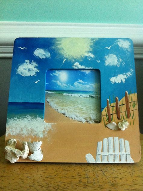 Beach Scene Pictures, Photo Frame Crafts, Beach Scene Painting, Picture Frame Crafts, Theme Pictures, Interesting Ideas, Photo Picture Frames, Beach Scene, Frame Crafts