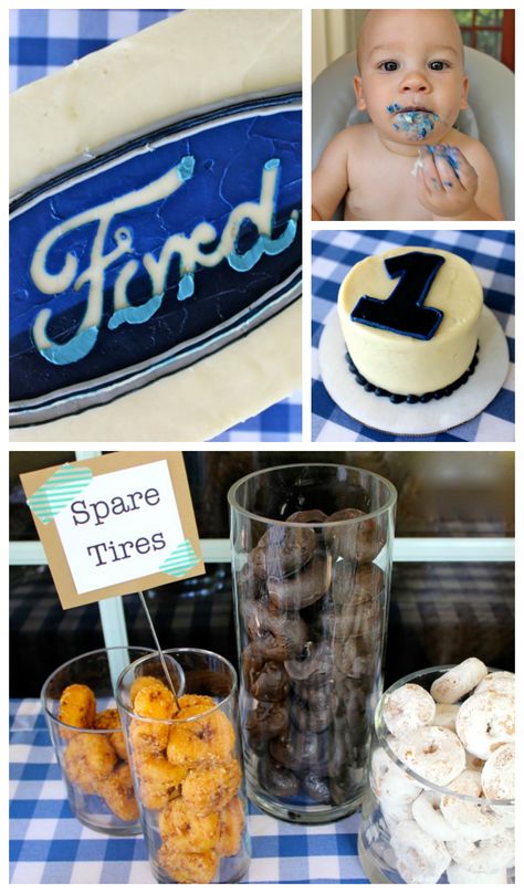 Ford's first birthday party. Be better if it was Chevy themed but still pretty cute. Birthday Party For Boys, Spare Tires, Ideas Birthday Party, Car Themed Parties, Cars Party, Trucks Birthday Party, Party Hacks, Baby 1st Birthday, Ideas Birthday