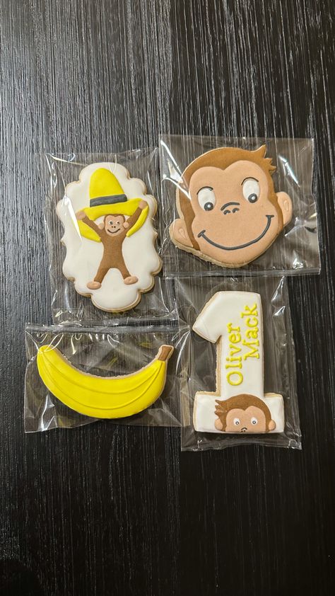 Curious George Cookies, Curious George First Birthday, Curious George Birthday Party Ideas, Cookies Decorated With Royal Icing, Curious George Birthday Party, Curious George Birthday, Royal Icing Decorations, Curious George, Cookies Decorated