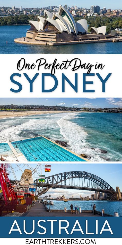 One Day in Sydney, Australia. 2 detailed itineraries that include Sydney's top places to visit plus the best places to eat and drink with a view of the harbour. Visit the Taronga Zoo, Sydney Opera House, Harbour Bridge, Bondi Beach, and more. Sydney Skyline, Harbor Bridge, Daintree Rainforest, Australian Road Trip, Visit Sydney, Australia Itinerary, Travel Inspiration Destinations, One Day Trip, Bondi Beach