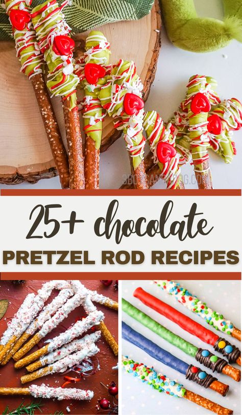 Candy Pretzels Sticks, Chocolate Dipped Pretzel Rods Recipe, Pretzel Rods Dipped In Chocolate, Fancy Chocolate Covered Pretzels, Christmas Pretzel Rods Holiday Treats, Holiday Pretzel Rods, Chocolate Covered Pretzel Ideas, Fall Dipped Pretzel Rods, Caramel Chocolate Pretzel Rods