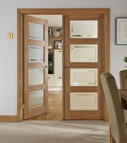 4 Panel Oak Shaker Glazed | Internal Hardwood Doors | Doors & Joinery | Howdens Joinery £105 Oak Glazed Internal Doors, Doors Bedroom, Internal Double Doors, Glass Closet, Internal Glass Doors, Sliding Wall, Doors Modern, Pine Doors, Doors Exterior