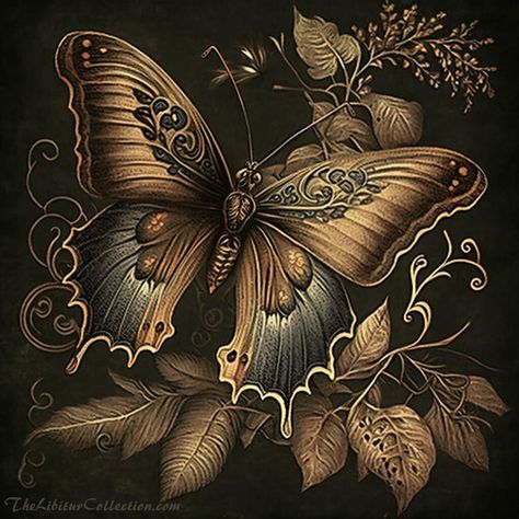 "DIGITAL DOWNLOAD: Vintage Victorian Butterfly Dark Earth Tones #2 | PRINTABLE DIGITAL DOWNLOAD, Moody, Insect, Nature, Goth, Dark Academia Aesthetic, Wall Art digital artwork with a dark aesthetic, perfect for Victorian or eclectic wall galleries, and goth or witchy home decors. ----------------------------------------- WHAT YOU WILL RECEIVE: You will receive a high resolution square oriented JPG digital printable art file at 300 dpi in the following sizes: - 1:1 square ratio file for printing sizes: 10\"x10\", 12\"x12\", 14\"x14\", 16\"x16\", 18\"x18\" - You will also receive a lower res file suitable for display on most computer, phone, and tablet screens. NOTE: The high-res printable file has no logo or URL, but the low-res screen file does have our URL in the lower corner INSTANT DOWN Dark Earth Tones, Nature Goth, Victorian Butterfly, Mural Illustration, Goth Dark Academia, Wall Galleries, Art Papillon, Witchy Home Decor, Beautiful Butterflies Art