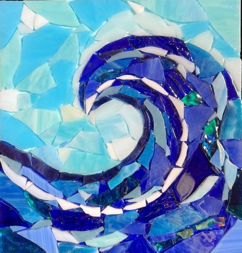 Outdoor Wave Mosaic Wall Art Stained Glass on Sealed and | Etsy Wave Mosaic, Mosaic Waves, Easy Mosaic, Painting Cement, Teen Wall Art, Mosaic Art Diy, Cement Board, Mosaic Tile Art, Mosaic Art Projects