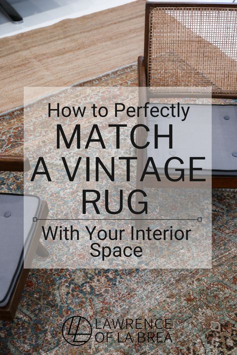 Heres a quick vintage rug interior design idea. Read this post to learn how to perfectly match a vintage rug with your interior space such as your living room or bedroom. Persian Rug Styling Living Rooms, Living Room With Vintage Rug, Styling A Persian Rug, Vintage Rug Styling, Decorating With Persian Rugs, Vintage Persian Rug Living Room, Persian Rug Modern Living Room, Vintage Rugs In Living Room, Traditional Formal Dining Room