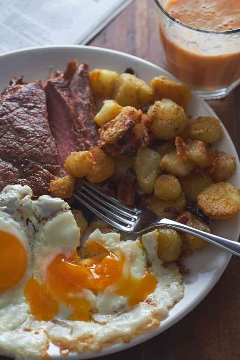 Steak Eggs And Potatoes, Breakfast Diner Aesthetic, Steak Eggs And Potatoes Breakfast, Eggs And Potatoes Breakfast, Breakfast Steak And Eggs, Steak And Baked Potato, Potatoes Breakfast, Eggs And Potatoes, Breakfast Feast