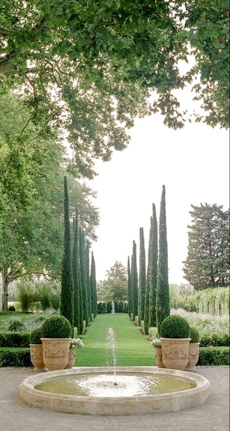 Italian Garden Design, Beautiful Garden Ideas, Large Outdoor Fountains, Avignon France, Topiary Garden, Rustic Italian, Garden Urns, Italian Garden, Formal Gardens