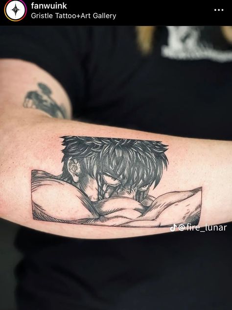 Hand On Shoulder Tattoo, Guts Eyes Tattoo, Berserk Tattoo Guts, Guys Berserk, Guts Berserk Tattoo, Cool Anime Tattoo Ideas, Berserk Tattoo Design, Guts Tattoo, Berserk Tattoos