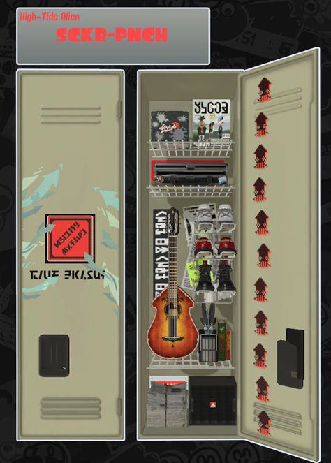 another splatband locker theme :) ty for 2k followers on here!! i promise im reading your requests, im trying my best to make them <3 Hightide Era, Splatoon Locker, Locker Ideas, Paintball Game, Locker Designs, Splatoon 3, Trying My Best, Dead Space, Im Trying