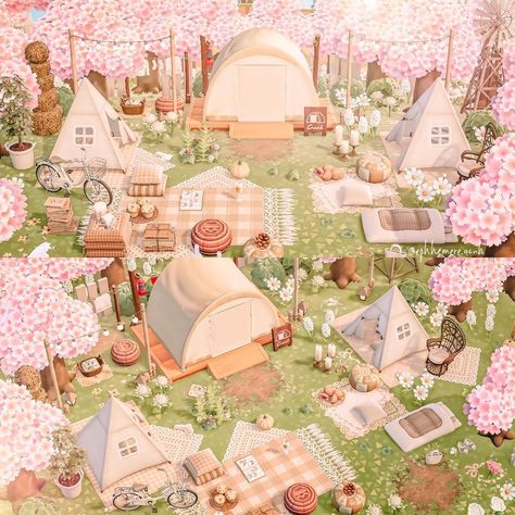 Kawaii Island, Town Inspiration, Cottagecore Animal Crossing, Cottagecore Pink, Pink Cottagecore, Pink Island, Acnh Cottagecore, Animal Crossing Memes, Animal Crossing Guide