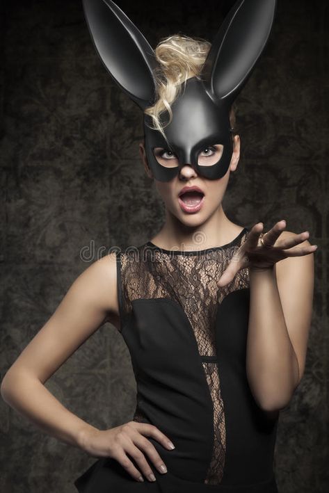 Black rabbit. Sexy, beautiful, charming woman in black dress and carnival black , #affiliate, #beautiful, #charming, #woman, #Black, #rabbit #ad Mask Illustration, Mask Photography, Bunny Mask, Funny Poses, Body Art Photography, Black Rabbit, Elegant Black Dress, Mask Girl, Dark Makeup