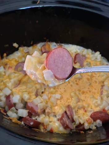 Slow Cooker Cheesy Kielbasa Hashbrown, Cheesy Kielbasa Hashbrown Casserole, Kielbasa Hashbrown Casserole, Kielbasa Hashbrown, Baked Hashbrown Recipes, Cheesy Kielbasa, Hashbrown Casserole Recipe, Cheesy Hashbrown Casserole, Casserole Side Dishes