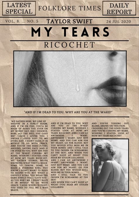 Album no. 8 Folklore, Track no.5 My Tears Ricochet Taylor Swift Poster My Tears Ricochet, My Tears Ricochet Poster, My Tears Ricochet Aesthetic, My Tears Ricochet Wallpaper, My Tears Ricochet Tattoo, Taylor Swift My Tears Ricochet, My Tears Ricochet, Taylor Swift Folklore, Wall Pics