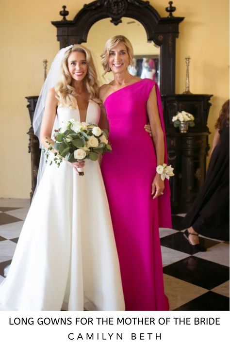 The Nicolette Gown - Fuschia Mother of the Bride Sheath Gown Asymmetrical One Shoulder with Fabric Draping #motherofthebride #formalwear #wedding Mother Of The Bride Dresses Magenta, Mother Of Bride Pink Dresses, Fuchsia Mother Of The Bride Dress, Fushia Mother Of The Bride Dress, Mother Of The Bride Pink Dress, Magenta Mother Of The Bride Dress, Pink Mother Of The Bride Dress, Fuschia Mother Of The Bride Dresses, Colorful Mother Of The Bride Dresses