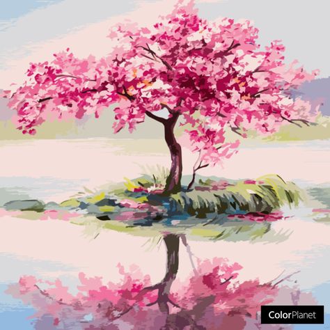 Japanese Pink Tree, Oil Painting Trees, Pink Flowering Trees, Tree Pictures, Oil Painting Supplies, Tree Sketches, Pink Tree, Pink Painting, Oil Pastel Art