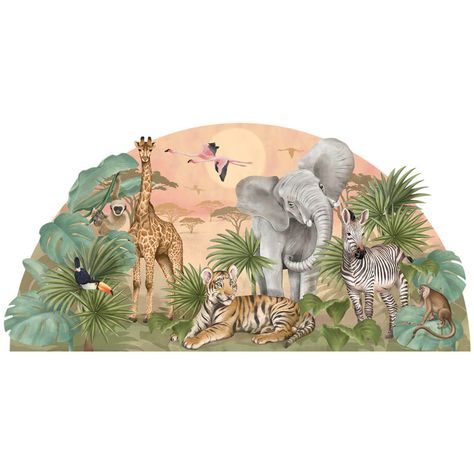 Safari Mural, Jungle Wall Stickers, Animal Bedroom, Play Corner, Jungle Nursery Decor, Safari Wallpaper, Jungle Wall, Jungle Nursery, Safari Nursery Decor