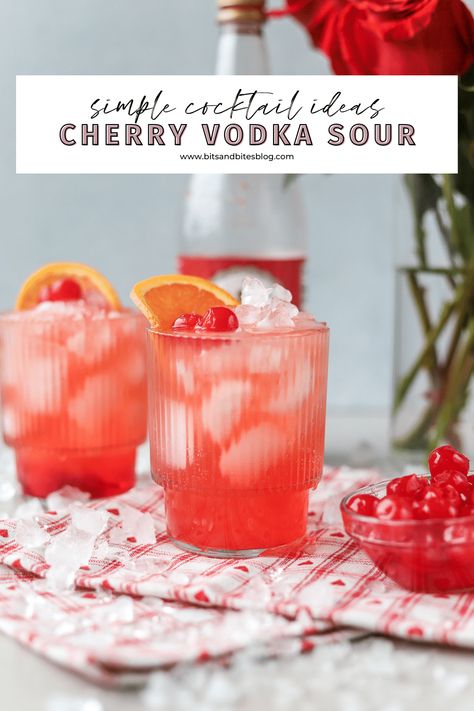 Simple Cherry Vodka Sour Recipe - bits and bites Cherry Vodka Drinks, Vodka Sour Recipe, Cherry Vodka Sour, Bits And Bites, Vodka Sour, Cherry Vodka, Sour Mix, Sour Cocktail, Cherry Recipes