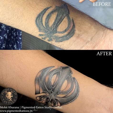 Waheguru Tattoo, Khanda Tattoo Design, Khanda Tattoo, Sikh Tattoo, Guru Hargobind, Wallpaper Iphone Ios7, Ek Onkar, Tattoo Designer, Girl Arm Tattoos