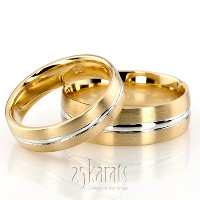 Convex Grooved Two-Tone Wedding Ring Set; LOVE together = under $1000 Two Tone Wedding Rings, Wedding Bands Matching, His And Hers Wedding Bands, Real Engagement Rings, Couple Ring Design, 14k Gold Wedding Ring, Matching Wedding Rings, Set Love, Couple Wedding Rings