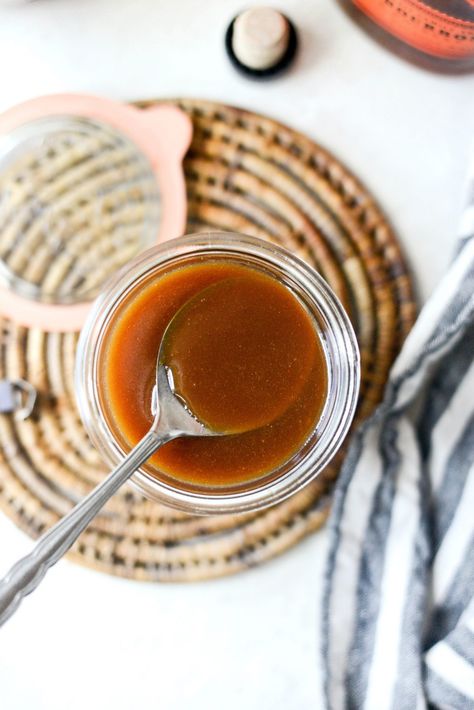 The Best Bourbon Salted Caramel Sauce - Simply Scratch Homemade Barbecue Sauce Recipe, Spicy Bbq Sauce, Chipotle Vinaigrette, Sweet And Sour Sauces, Barbecue Sauce Recipes, Homemade Barbecue Sauce, Best Bourbons, Homemade Caramel Sauce, Salted Caramel Sauce