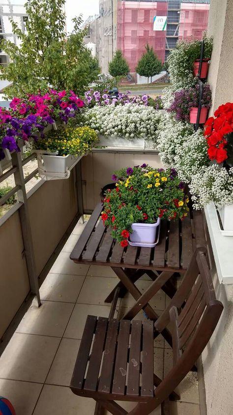 Balkon Decor, Tiny Balcony, Small Balcony Garden, Balcony Flowers, Terrace Decor, Small Balcony Design, Balcony Plants, Porch And Balcony, Small Balcony Decor