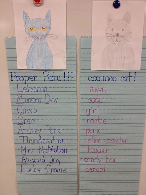 Proper and Common Nouns - I want to make my own version of this on chart paper and the kids can add to the lists! Nouns First Grade, Proper And Common Nouns, Common And Proper Nouns, Common Nouns, Proper Nouns, 1st Grade Writing, First Grade Writing, Nouns And Verbs, First Ladies